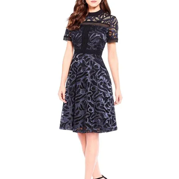 Antonio Melani Liva Black & Blue Lace Embroidered Fit & Flare Dress - Size 12 - Picture 1 of 16